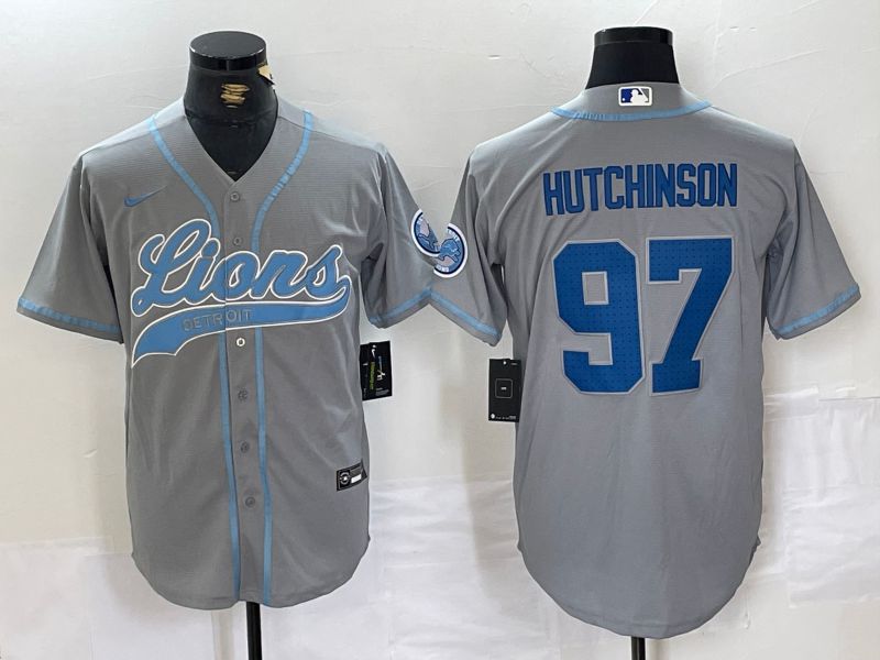 Men Detroit Lions #97 Hutchinson Grey Joint Name 2024 Nike Limited NFL Jersey style 1